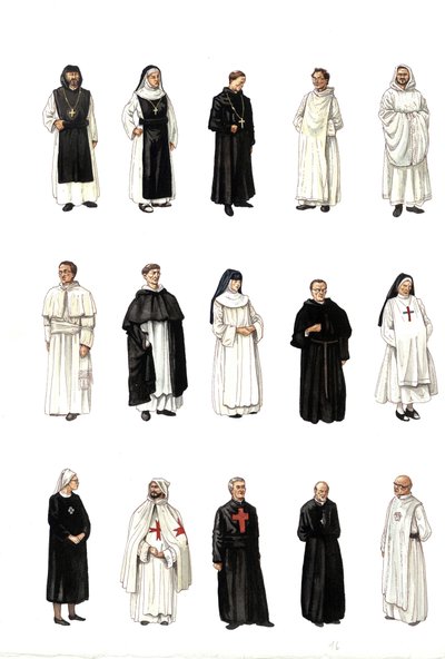 Costumi e abiti di monache e monaci in epoche diverse. da Giorgio Albertini