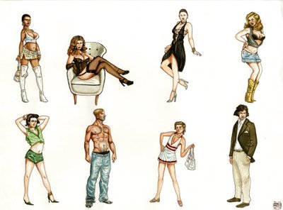 Costumi di prostitute e gigolò con atteggiamenti provocatori e stili diversi. da Giorgio Albertini