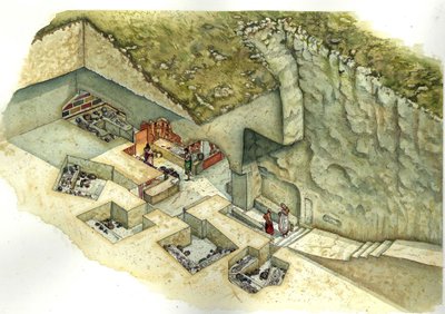 Civiltà etrusca: ricostruzione e taglio della tomba Francois de Vulci. III secolo a.C. Italia da Giorgio Albertini