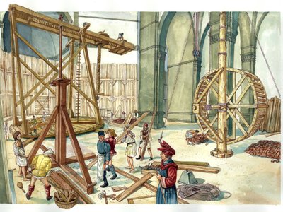 Rinascimento: ricostruzione del cantiere della cupola della chiesa di Santa Maria del Fiore (Duomo) su progetto dell