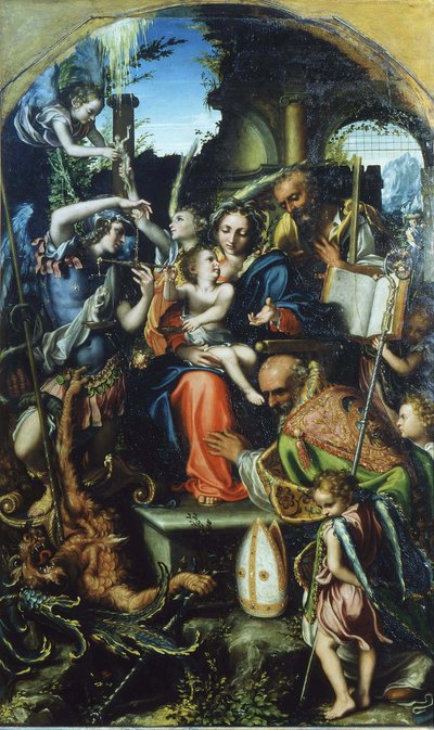 Sacra Famiglia con San Michele Arcangelo e il Diavolo che contendono per le anime, San Bernardo e da Giorgio Gandini del Grano