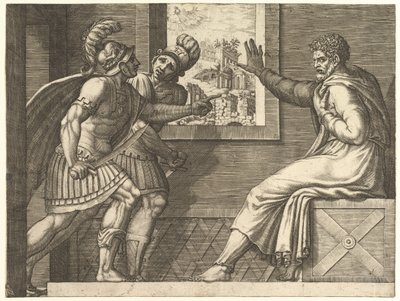 Caius Marius in prigione, due soldati cimbri entrano nella sua cella, 1560-69 da Giorgio Ghisi