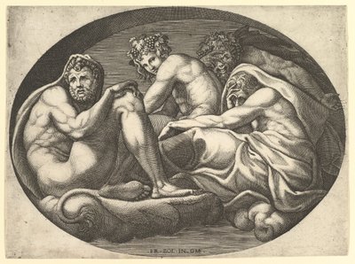 Ercole, Bacco, Pan e Saturno, da una serie di otto composizioni dopo Francesco P... da Giorgio Ghisi