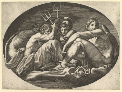 Plutone, Nettuno, Minerva e Apollo, da una serie di otto composizioni dopo Francesco P... da Giorgio Ghisi