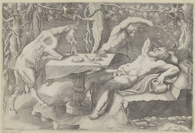 Silenus, un satiro e una capra da Giorgio Ghisi