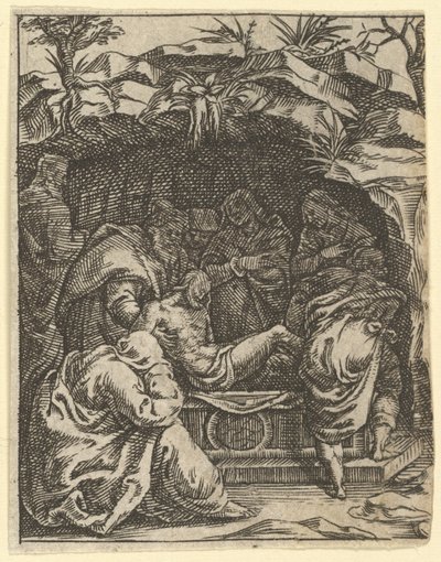 La Vergine dei Dolori: La sepoltura, uno dei nove compartimenti circostanti, entro il 1575 da Giorgio Ghisi