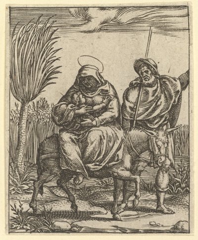 La Vergine dei Dolori: La fuga in Egitto, uno dei nove compartimenti circostanti, entro il 1575 da Giorgio Ghisi