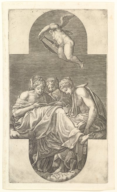 Tre Muse e un Putto con una Lira, una composizione cruciforme, da una serie di otto comp da Giorgio Ghisi