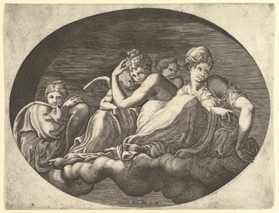 Venere e Cupido, altre due dee e un putto, da una serie di otto composizioni af..., 1560s da Giorgio Ghisi