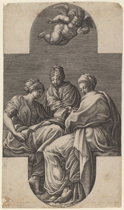 Tre muse e un putto gesticolante da Giorgio Ghisi after Francesco Primaticcio