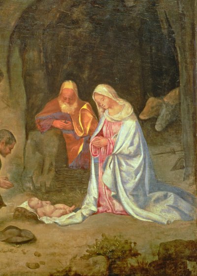 Adorazione dei pastori, dettaglio della Sacra Famiglia, c.1510 (pannello) (dettaglio) da Giorgio Giorgione