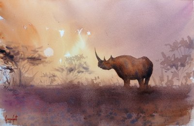 Tramonto con rinoceronti africani da Giorgio Gosti