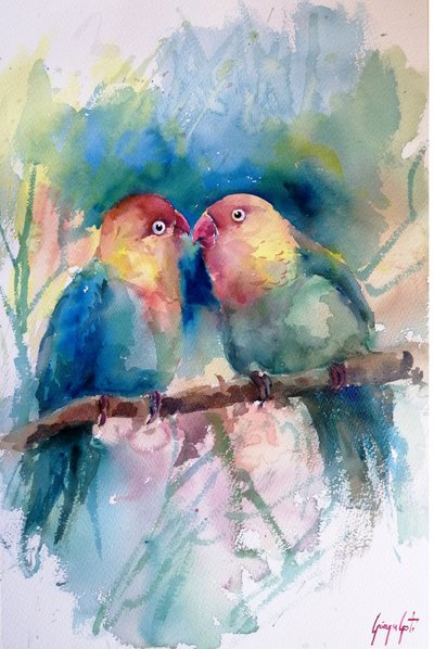 Piccoli piccioncini colorati ad acquerello da Giorgio Gosti