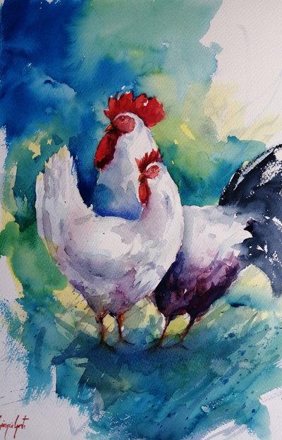 Gallo e gallina colorati da Giorgio Gosti