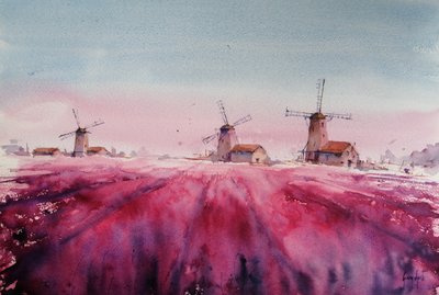 Paesaggio con mulino a vento e lavanda da Giorgio Gosti