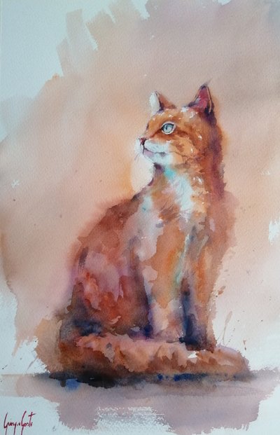 Gatto arancione ad acquerello da Giorgio Gosti