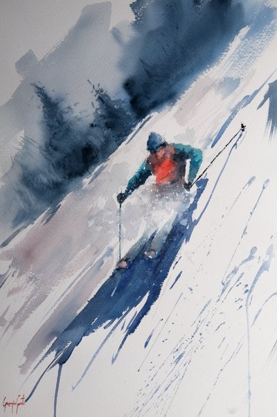 Discesa di uno sciatore su neve fresca da Giorgio Gosti