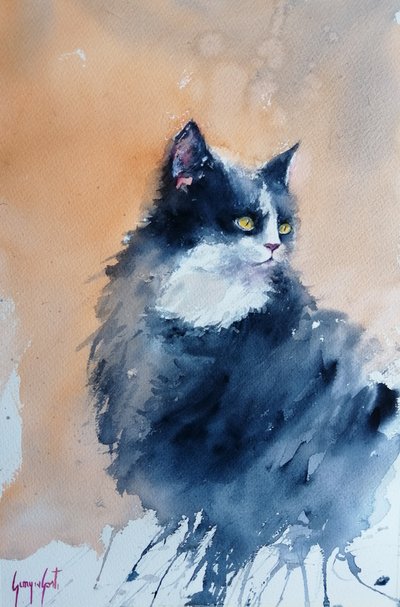 Gatto vigile ad acquerello da Giorgio Gosti