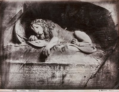 Il monumento scolpito di un leone di Lukas Ahorn in una parete rocciosa in un piccolo parco di Lucerna da Giorgio Sommer