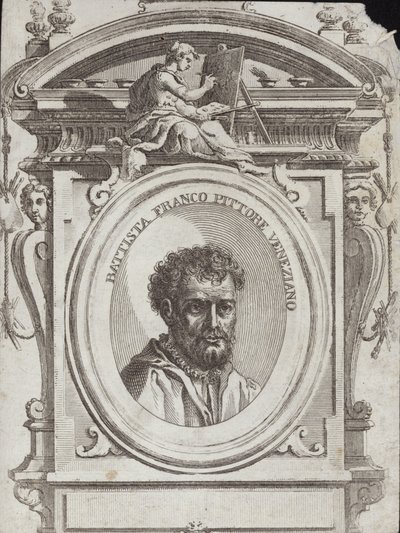 Battista Franco Veneziano, nato come Giovanni Battista Franco, un artista italiano. Incisione di Giorgio Vasari da Giorgio Vasari