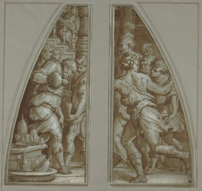 "Uomo barbuto che riempie un bicchiere" e "Gioventù in corsa". da Giorgio Vasari