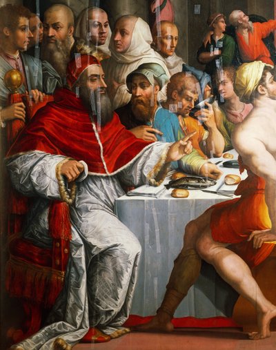 Papa Clemente VII in veste di San Gregorio, dettaglio dalla Cena di San Gregorio Magno da Giorgio Vasari