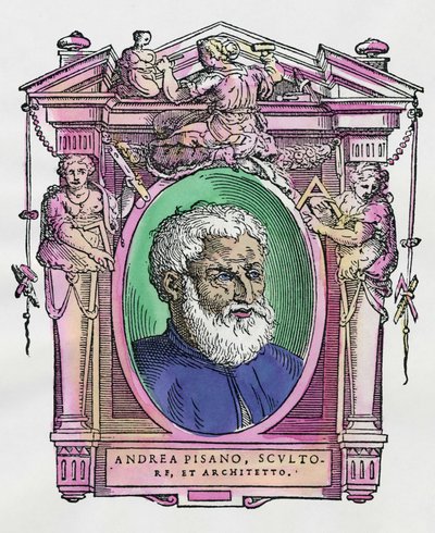 Ritratto di Andrea Pisano (1290-1349) scultore e architetto italiano. Incisione del trattato “Le Vite dei più eccellenti pittori, scultori e architetti” di Giorgio Vasari da Giorgio Vasari