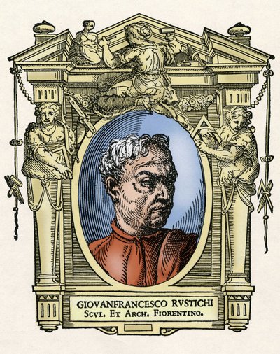 Ritratto di Giovan Francesco RUSTICI (1474 - 1554) scultore e architetto italiano. Incisione del trattato "Le vite dei più eccellenti pittori, scultori e architetti" di Giorgio Vasari da Giorgio Vasari