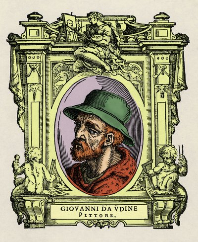 Ritratto di Giovanni da Udine (Giovanni Nanni). Pittore e architetto italiano. Incisione del trattato "Le Vite de