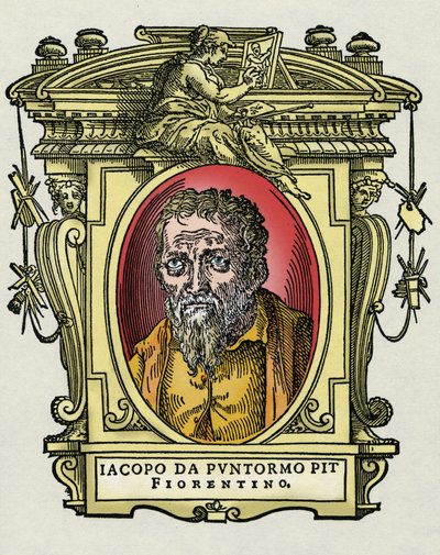 Ritratto di Jacopo (Iacopo) Carrucci detto il Pontormo (1494-1556) pittore italiano. Incisione del trattato "Le vite dei più eccellenti pittori, scultori e architetti" di Giorgio Vasari da Giorgio Vasari