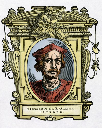 Ritratto di Vincenzo Tamagni (Vincenzo da San Gimignano) (1492-1530) pittore italiano. Incisione del trattato “Le Vite dei più eccellenti pittori, scultori e architetti” di Giorgio Vasari da Giorgio Vasari