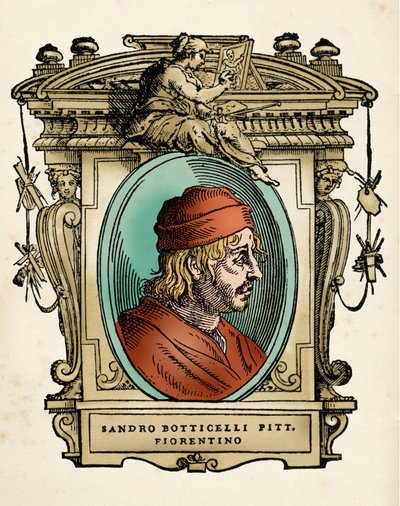 Ritratto del pittore Sandro Botticelli (1445-1510) (Alessandro di Mariano di Vanni Filipepi) Incisione da 