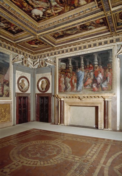 Vista della stanza di papa Leone X con un dipinto che lo rappresenta durante l