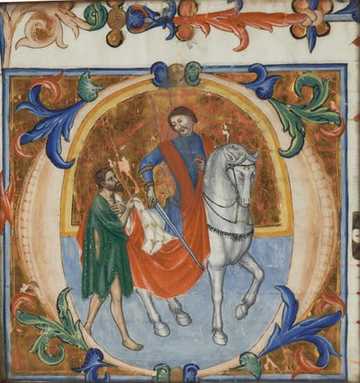 Miniatura illuminata di San Martino che divide il suo mantello (da un grande libro corale) da Giotto di Bondone (school of)
