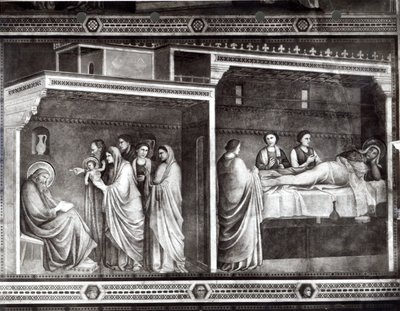 La Nascita di San Giovanni Battista e suo padre Zaccaria che scrive il suo nome da Giotto di Bondone