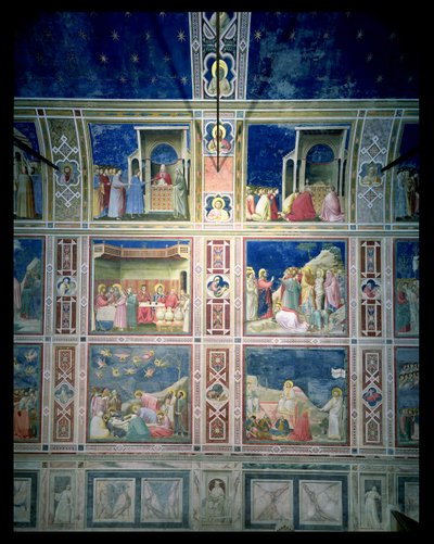 Vista degli affreschi sulla parete sinistra, c.1303-05 (post-restauro) da Giotto di Bondone