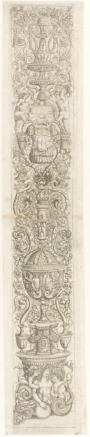 Nereide cavalcata da due bambini, tavola sei di Dodici pannelli ornamentali da Giovan Pietro Birago