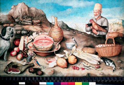 Natura morta: pesce, melone, prosciutto, carciofo, sedano, selvaggina da Giovanna Garzoni