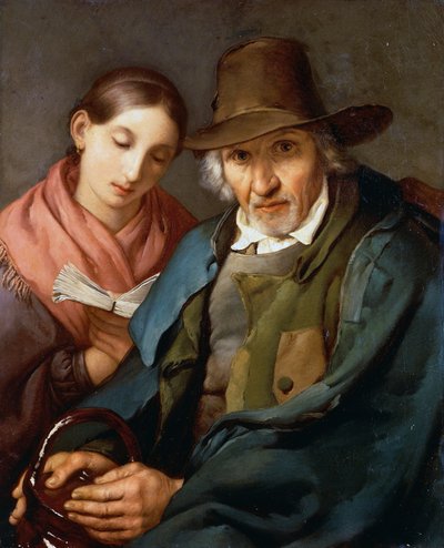 Figura di anziano seduto con un giovane popolano che legge un libro, di Giovanni Carnovali detto il Piccio (1804-1873), olio su tela, 72x59 cm da Giovanni Carnovali
