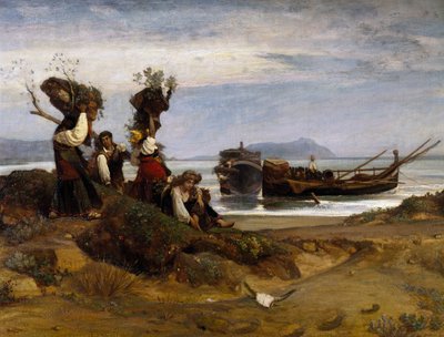 Donne che caricano legna nel porto di Anzio da Giovanni Costa