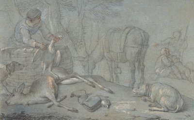 Cacciatori con selvaggina morta in un paesaggio, 1600-1800 da Giovanni Agostino Cassana