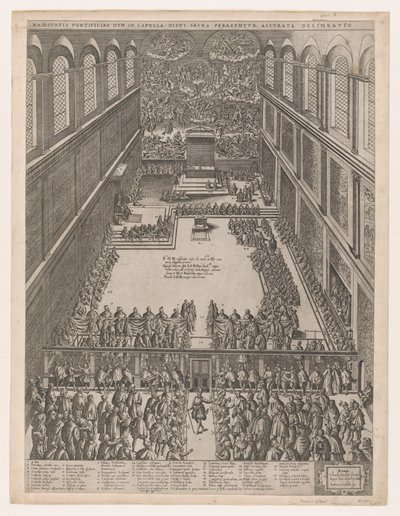 Speculum Romanae Magnificentiae: Un raduno papale nella Cappella Sistina, 1582 da Giovanni Ambrogio Brambilla