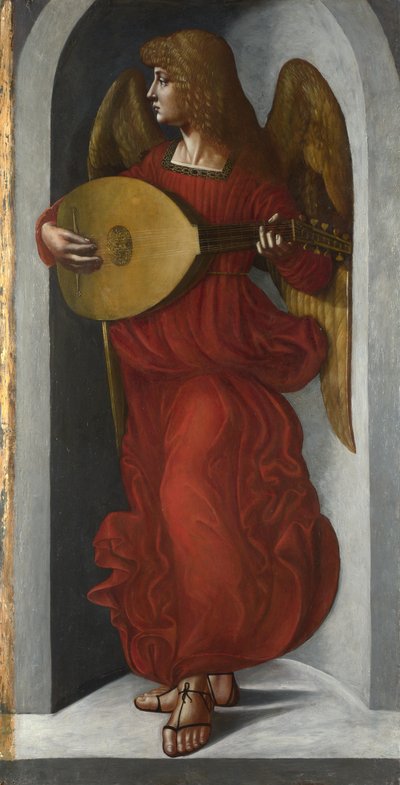 Un angelo in rosso con un liuto, c. 1490-1499 da Giovanni Ambrogio de Predis