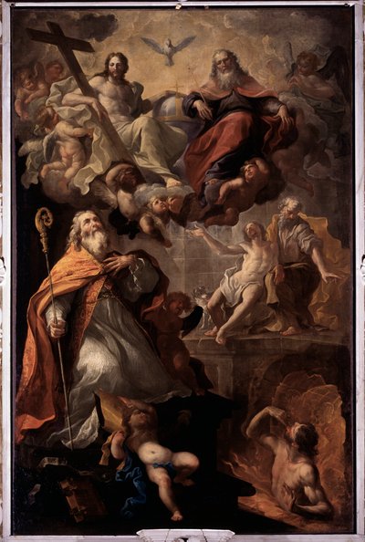 Rappresentazione di San Nicola di Bari e la Santissima Trinità da Giovanni Andrea Carlone