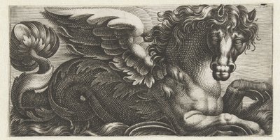 Cavallo marino alato con un nodo di foglie sulla coda (serie di fregi con mostri marini) da Giovanni Andrea Maglioli