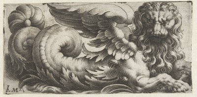 Leone marino alato con criniera ondulata e barba da Giovanni Andrea Maglioli