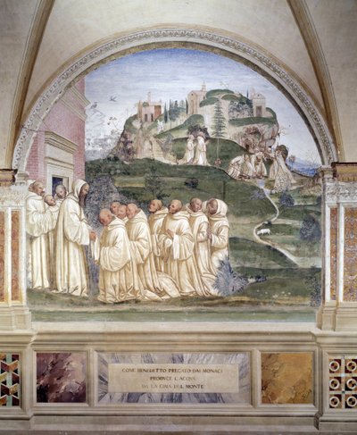 Benedetto fa scaturire una fonte sulla cima della montagna (affresco del chiostro di Antonio Bazzi detto il Sodoma) da Giovanni Antonio Bazzi Sodoma