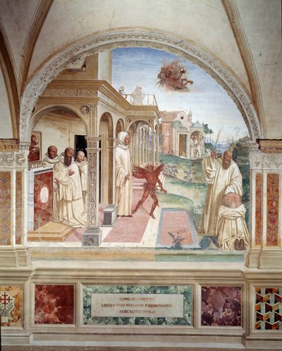 Benedetto libera un monaco posseduto da un demone (affresco del chiostro di Antonio Bazzi detto il Sodoma) da Giovanni Antonio Bazzi Sodoma
