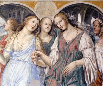 Florent invia prostitute al monastero (dettaglio) da Giovanni Antonio Bazzi Sodoma