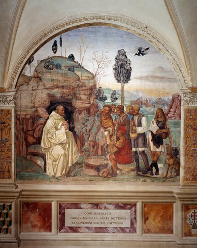Come Benedetto insegna la dottrina santa ai contadini che lo visitano (affresco del chiostro di Antonio Bazzi detto il Sodoma) da Giovanni Antonio Bazzi Sodoma